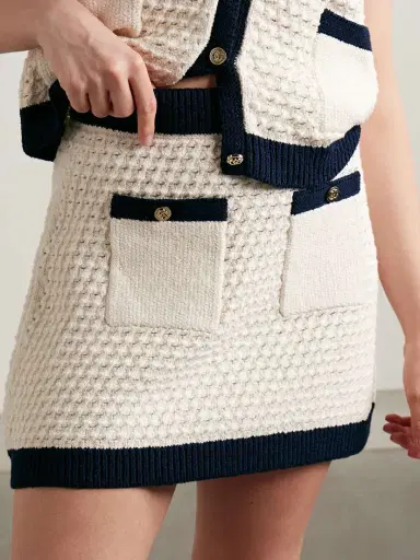 Gucci Button-detailed Two-tone Crocheted Cotton-blend Mini Skirt | Thumbnail 3