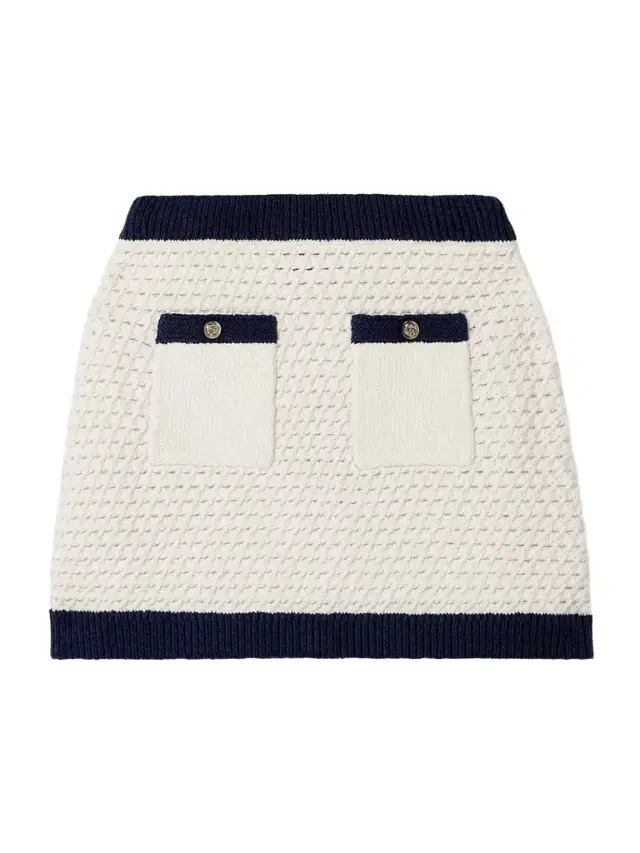 Button-detailed Two-tone Crocheted Cotton-blend Mini Skirt