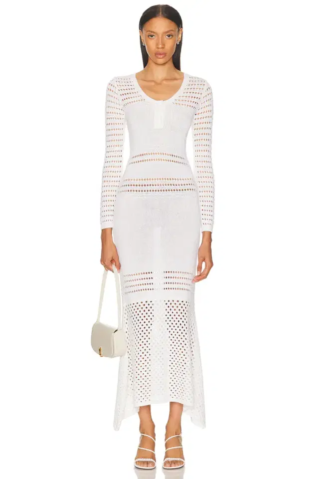 MATTHEW BRUCH Striped Mesh Handkerchief Midi Dress