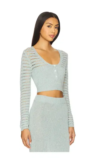 Matthew Bruch Striped Mesh Long Sleeve Cropped Henley | Thumbnail 2