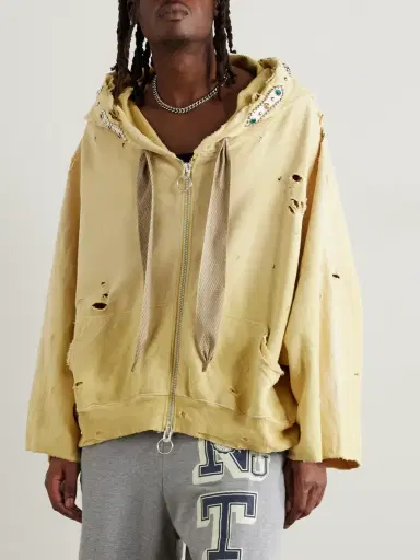 KAPITAL Embelished Distressed Cotton-Jersey Zip-Up Hoodie - Men | Thumbnail 3 KAPITAL Embelished Distressed Cotton-Jersey Zip-Up Hoodie - Men | Thumbnail 3
