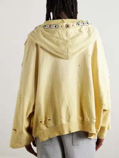 KAPITAL Embelished Distressed Cotton-Jersey Zip-Up Hoodie - Men | Thumbnail 4 KAPITAL Embelished Distressed Cotton-Jersey Zip-Up Hoodie - Men | Thumbnail 4