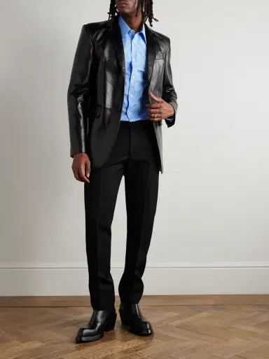 Alexander McQueen Slim-Fit Harness-Detailed Stretch-Cotton Shirt - Men - Blue - UK/US 16 | Thumbnail 2