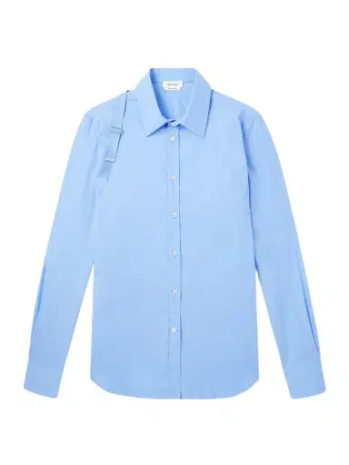 Alexander McQueen Slim-Fit Harness-Detailed Stretch-Cotton Shirt - Men - Blue - UK/US 16 | Thumbnail 1