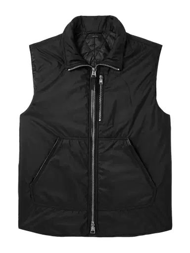 Tom Ford Padded Leather-Trimmed Shell Gilet - Men | Thumbnail 1 Tom Ford Padded Leather-Trimmed Shell Gilet - Men | Thumbnail 1