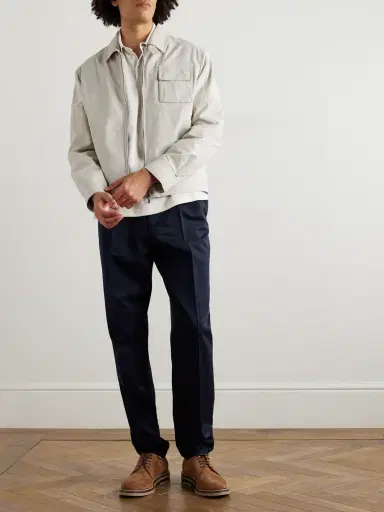 Brunello Cucinelli Tapered Pleated Pinstriped Wool and Cotton-Blend Trousers - Men | Thumbnail 3 Brunello Cucinelli Tapered Pleated Pinstriped Wool and Cotton-Blend Trousers - Men | Thumbnail 3