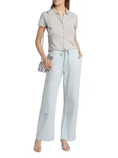 Re/done Women's Beach Cotton Drawstring Pants - Light Blue | Thumbnail 2