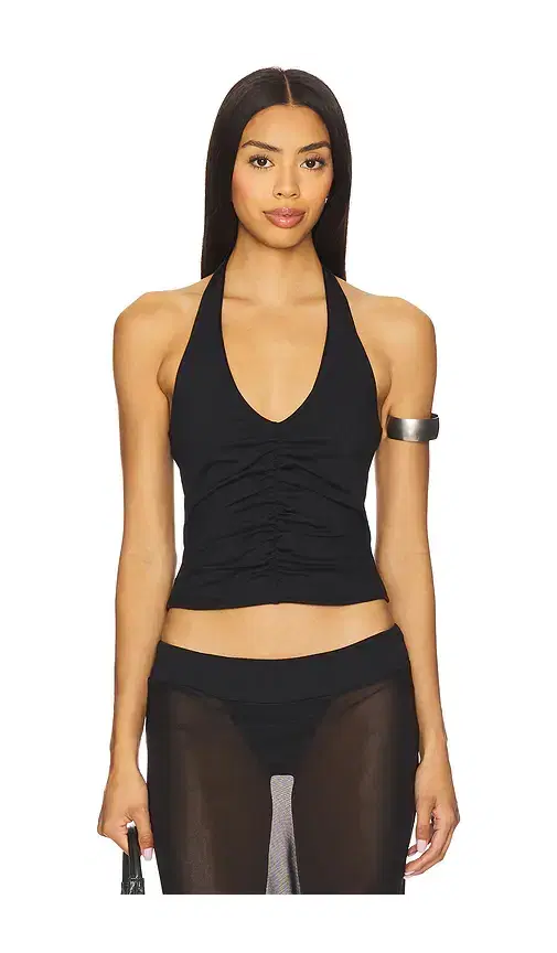 susana monaco Center Gathered Tie Halter Top