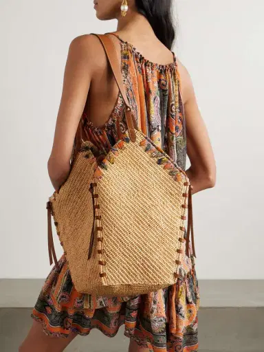 Isabel Marant Tampa Whipstitched Leather And Printed Silk-trimmed Raffia Shoulder Bag | Thumbnail 2 Isabel Marant Tampa Whipstitched Leather And Printed Silk-trimmed Raffia Shoulder Bag | Thumbnail 2