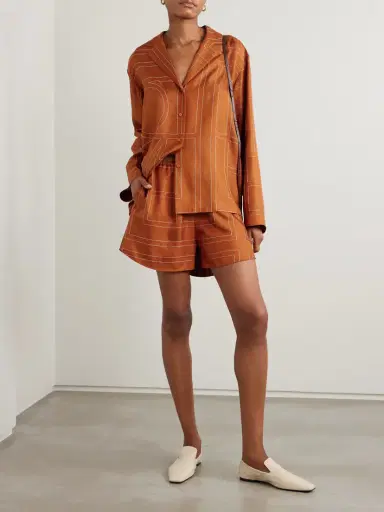TOTEME Embroidered Silk-twill Shorts | Thumbnail 2