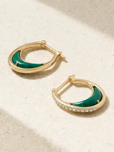 L’Atelier Nawbar Bloop Moon 18-karat Gold, Diamond And Malachite Hoop Earrings | Thumbnail 3 L’Atelier Nawbar Bloop Moon 18-karat Gold, Diamond And Malachite Hoop Earrings | Thumbnail 3