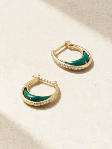 L’Atelier Nawbar Bloop Moon 18-karat Gold, Diamond And Malachite Hoop Earrings | Thumbnail 1 L’Atelier Nawbar Bloop Moon 18-karat Gold, Diamond And Malachite Hoop Earrings | Thumbnail 1