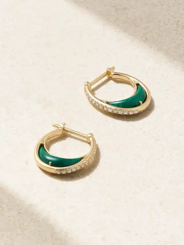 Bloop Moon 18-karat Gold, Diamond And Malachite Hoop Earrings