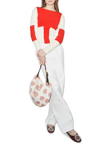 Tory Burch Women's T Monogram Balloon Shoulder Bag - White And Pepperoncini | Thumbnail 3