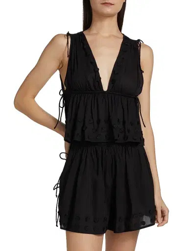 Ulla Johnson Women's Anya Plunging V-Neck Cotton Cover-Up Top - Noir | Thumbnail 3