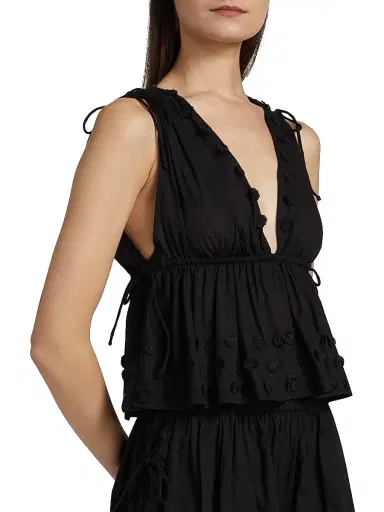 Ulla Johnson Women's Anya Plunging V-Neck Cotton Cover-Up Top - Noir | Thumbnail 5