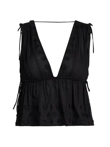 Ulla Johnson Women's Anya Plunging V-Neck Cotton Cover-Up Top - Noir | Thumbnail 1