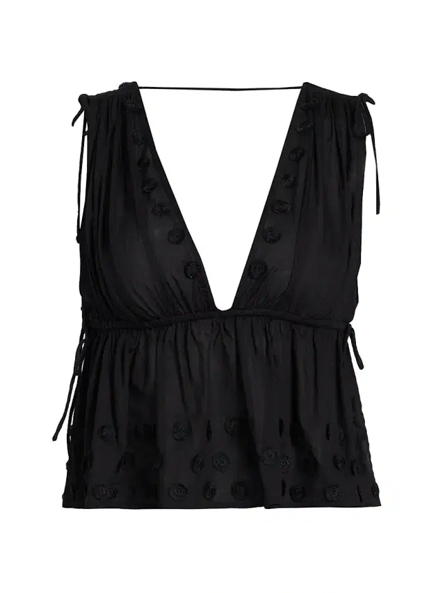 Ulla Johnson Women's Anya Plunging V-Neck Cotton Cover-Up Top - Noir