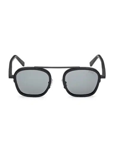 Zegna Men's 51MM Geometric Sunglasses - Shiny Black Smoke | Thumbnail 2