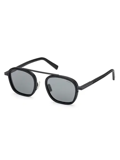 Zegna Men's 51MM Geometric Sunglasses - Shiny Black Smoke | Thumbnail 1