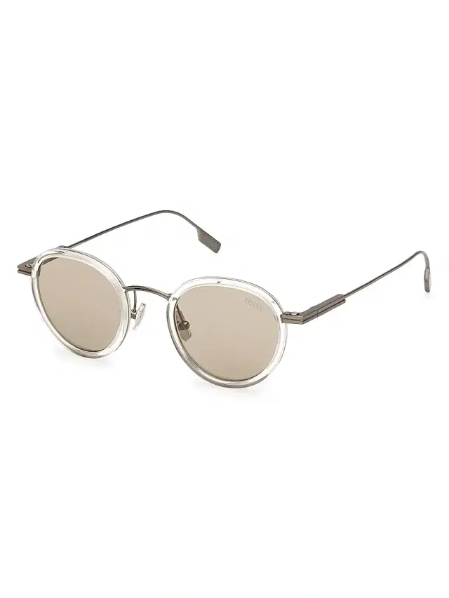 ZEGNA Men's 46MM Round Sunglasses - Shiny Matte Gold Brown