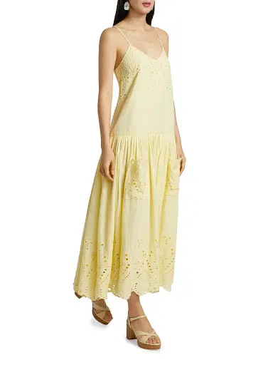 HUNTER BELL Women's Martin Eyelet Cotton Maxi Dress - Butter Yellow - Size Small | Thumbnail 2