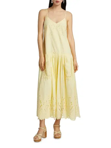 HUNTER BELL Women's Martin Eyelet Cotton Maxi Dress - Butter Yellow - Size Small | Thumbnail 3