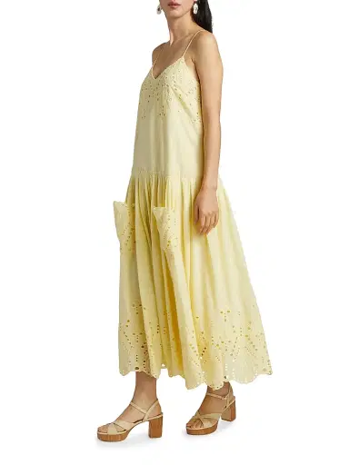 HUNTER BELL Women's Martin Eyelet Cotton Maxi Dress - Butter Yellow - Size Small | Thumbnail 4