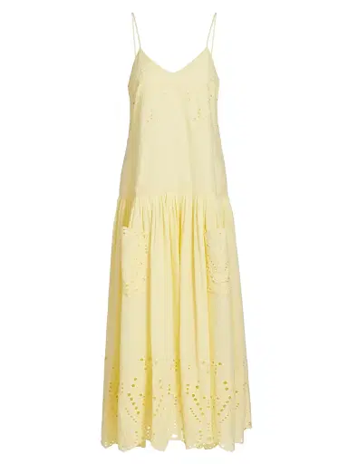HUNTER BELL Women's Martin Eyelet Cotton Maxi Dress - Butter Yellow - Size Small | Thumbnail 1