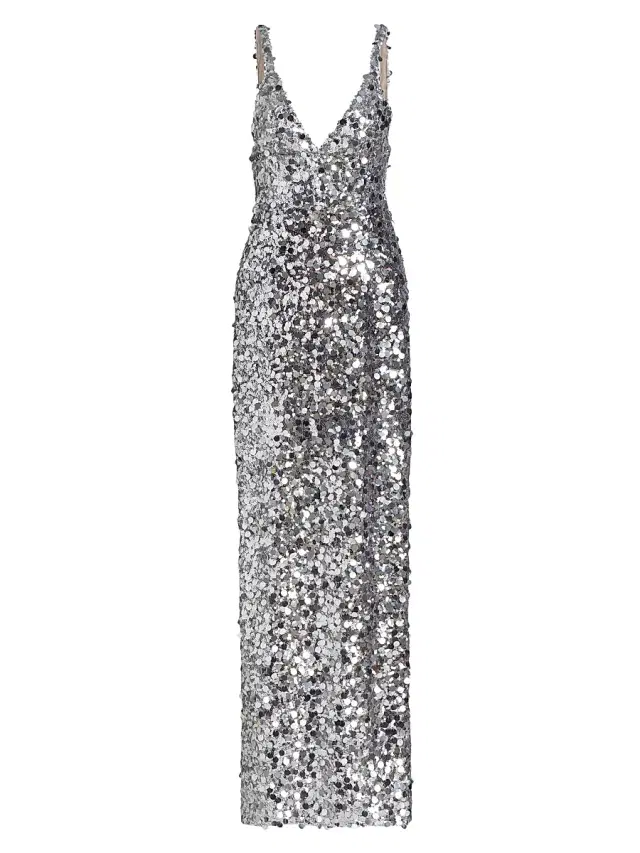 Bronx Banco Women's Allegra Sequin V-Neck Sleeveless Gown - Silver