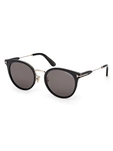 Tom Ford Women's 54MM Round Sunglasses - Shiny Black Rose Gold Smoke | Thumbnail 1