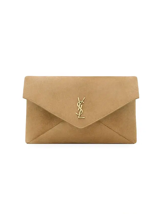 Saint Laurent Women's Cassandre Large Envelope Pouch in Suede - Caramel Cognac
