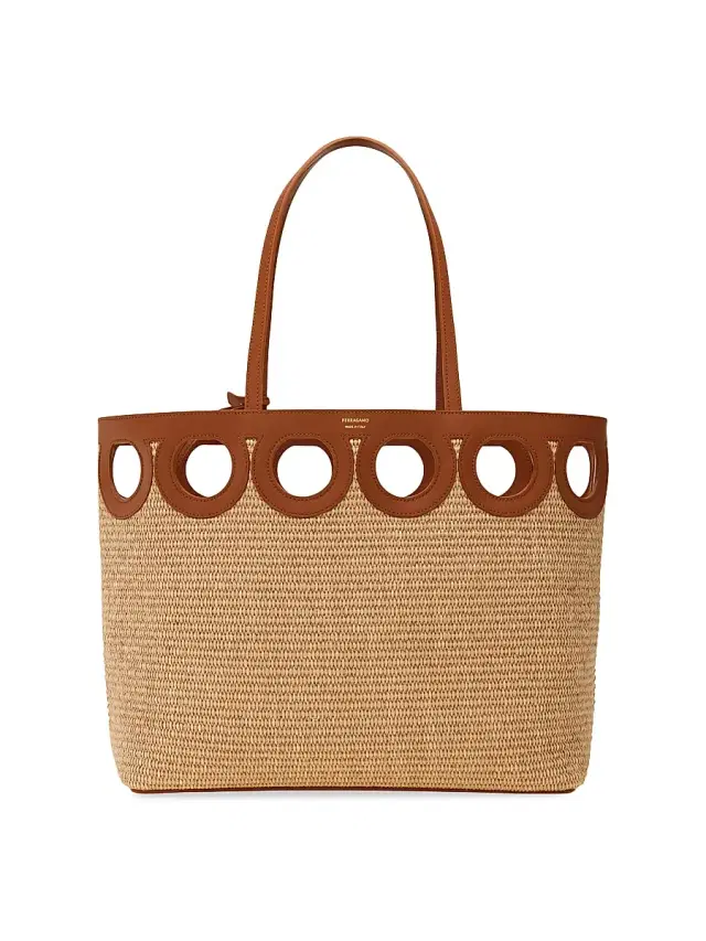 FERRAGAMO Women's Raffia & Leather Tote Bag - Naturale Resort