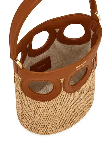 Ferragamo Women's Mini Raffia Bucket Bag - Naturale Resort | Thumbnail 6 Ferragamo Women's Mini Raffia Bucket Bag - Naturale Resort | Thumbnail 6