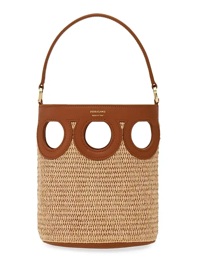 FERRAGAMO Women's Mini Raffia Bucket Bag - Naturale Resort