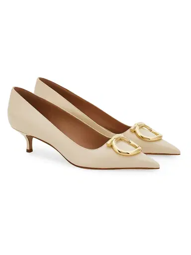 FERRAGAMO Women's Lara 40MM Gancini Leather Pumps - Mascarpone | Thumbnail 2