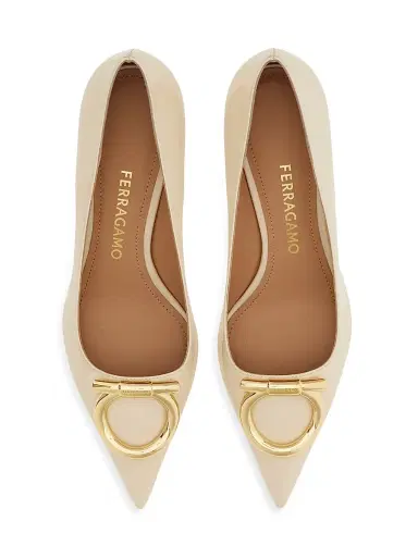 FERRAGAMO Women's Lara 40MM Gancini Leather Pumps - Mascarpone | Thumbnail 4