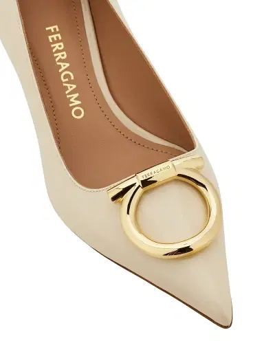 FERRAGAMO Women's Lara 40MM Gancini Leather Pumps - Mascarpone | Thumbnail 5