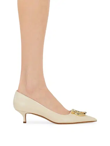 FERRAGAMO Women's Lara 40MM Gancini Leather Pumps - Mascarpone | Thumbnail 7