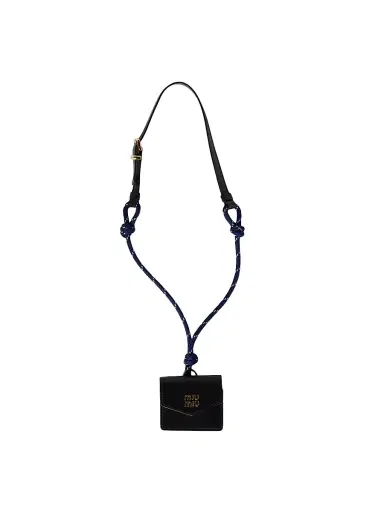 Miu Miu Women's Leather And Cord Trick Bag Accessory - Black | Thumbnail 1 Miu Miu Women's Leather And Cord Trick Bag Accessory - Black | Thumbnail 1