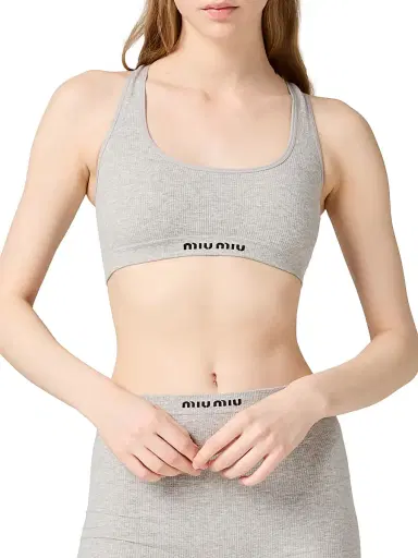Miu Miu Women's Seamless Mélange Racerback Crop Top - Grey | Thumbnail 2