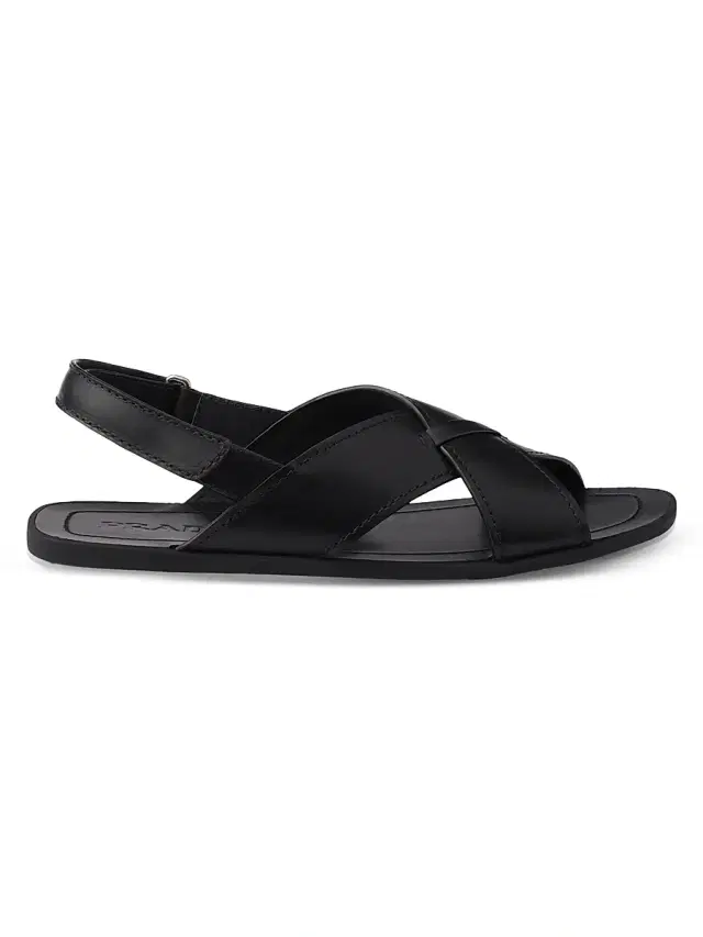 Men's Decò Leather Crisscross Sandals - Black