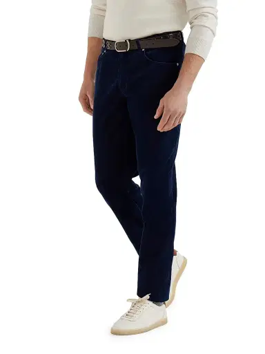Brunello Cucinelli Men's Garment Dyed Five Pocket Italian Fit Trousers - Navy Blue | Thumbnail 2 Brunello Cucinelli Men's Garment Dyed Five Pocket Italian Fit Trousers - Navy Blue | Thumbnail 2