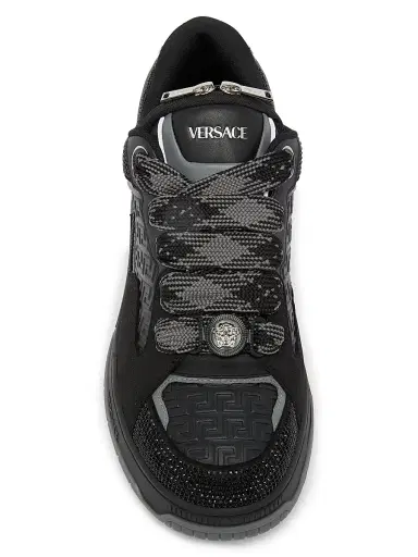 Versace Men's Leather Low-Top Sneakers - Black Palladium - Size 12 | Thumbnail 3