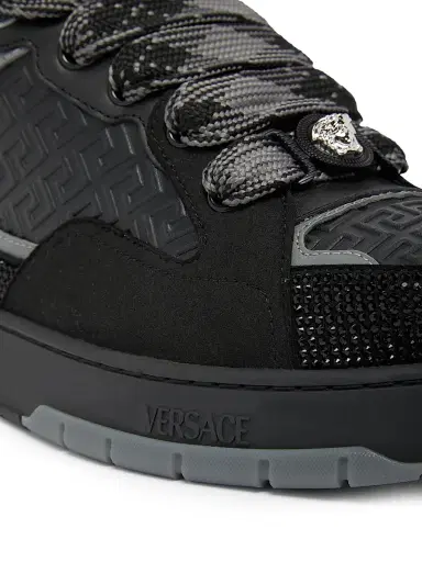 Versace Men's Leather Low-Top Sneakers - Black Palladium - Size 12 | Thumbnail 4