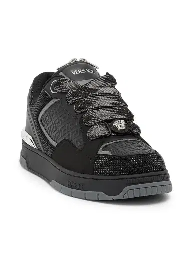 Versace Men's Leather Low-Top Sneakers - Black Palladium - Size 12 | Thumbnail 1