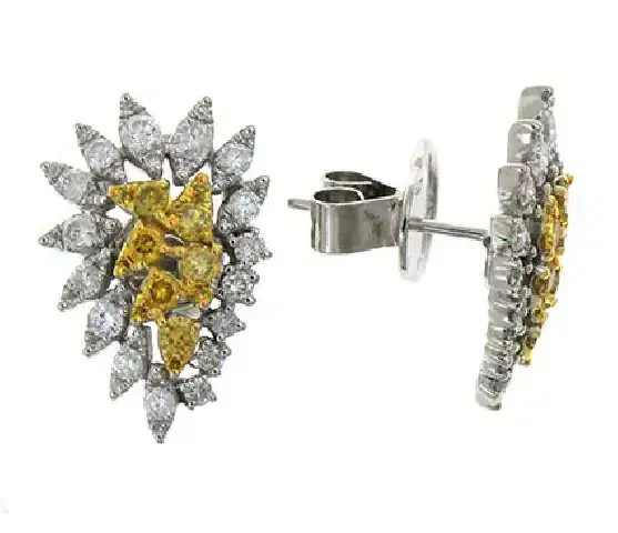 Wish Fine Jewelry 1.40cts Diamond 18K Gold Cluster Earrings