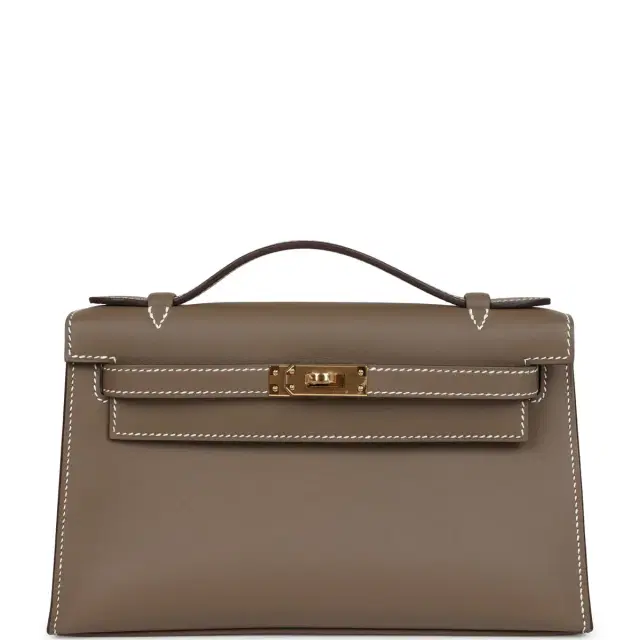hermes Hermes Kelly Pochette Etoupe Swift Gold Hardware