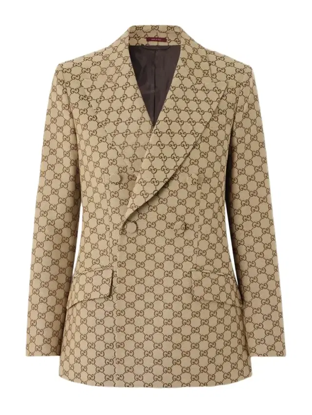 Double-breasted Cotton-blend Canvas-jacquard Blazer