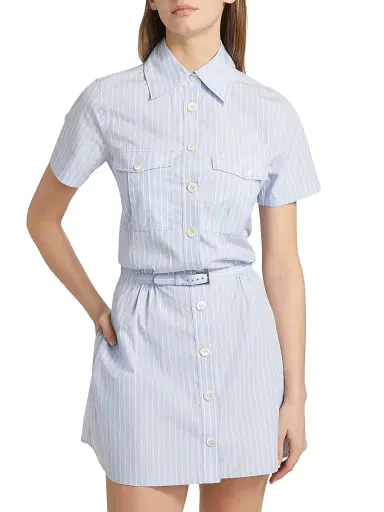 FRAME Women's The Striped Safari Dress - Oxford Blue Multi | Thumbnail 3